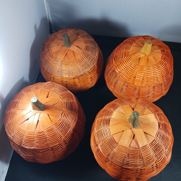 Vintage Wicker Pumpkins Candy Storage Set of 4 - Picture 9 of 10